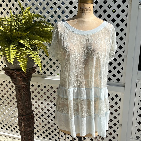 Sundance Lace Boho Tunic Top Light Blue - Picture 1 of 8
